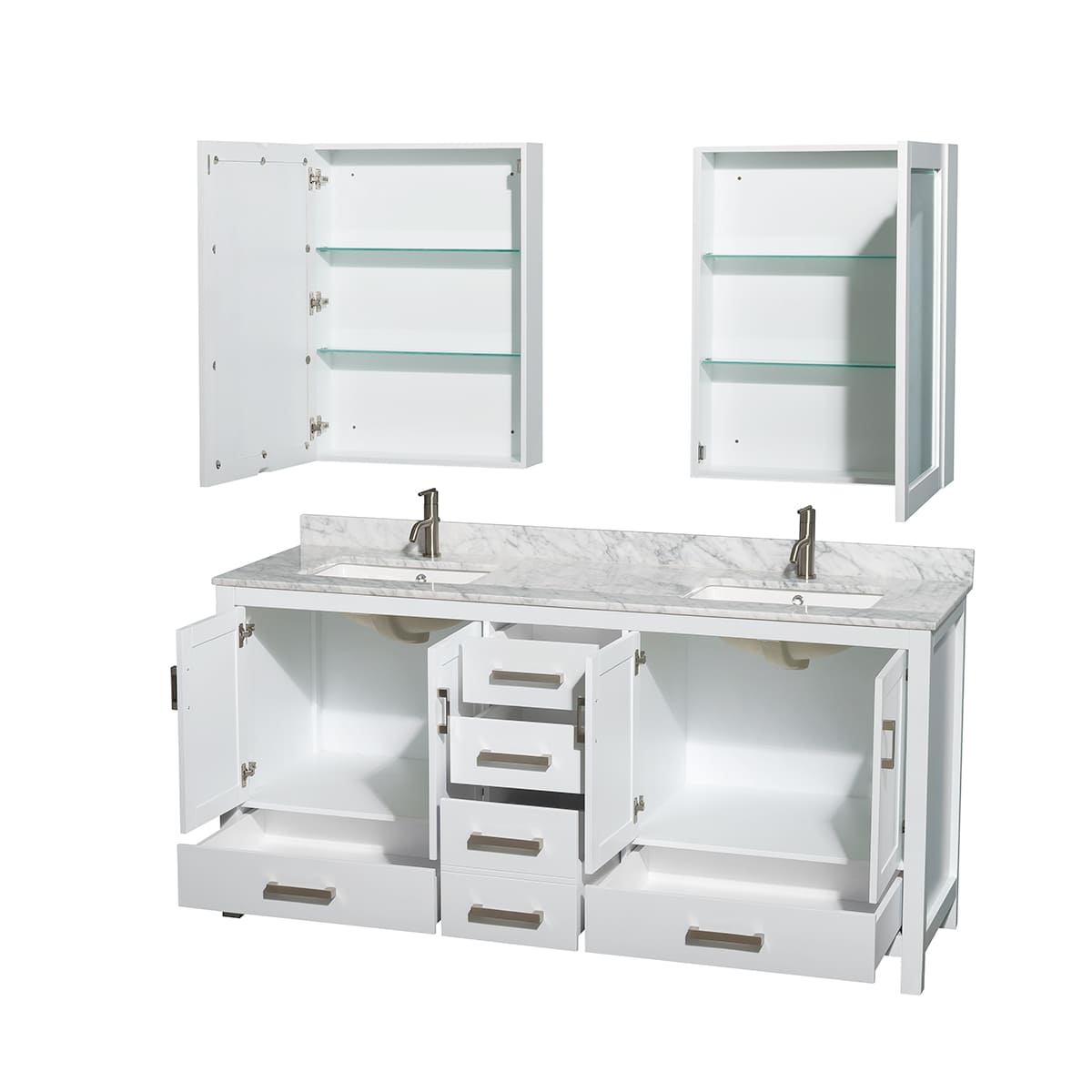 Sheffield 72" Free Standing Double Basin Vanity Set with Cabinet, Marble Vanity Top, and Medicine Cabinets - image 11