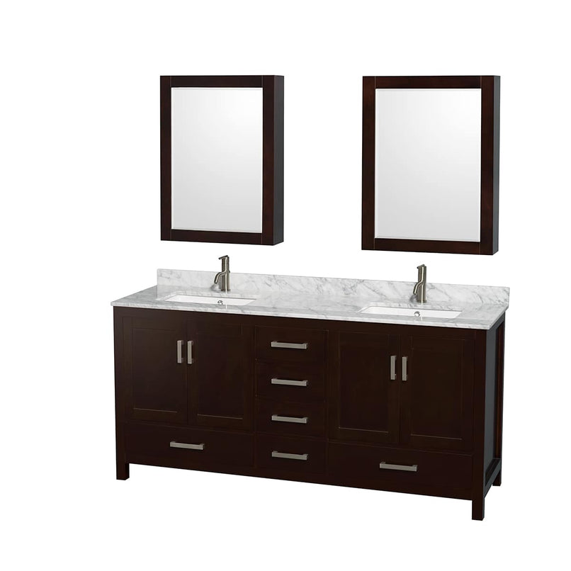 Sheffield 72" Free Standing Double Basin Vanity Set with Cabinet, Marble Vanity Top, and Medicine Cabinets - image 14