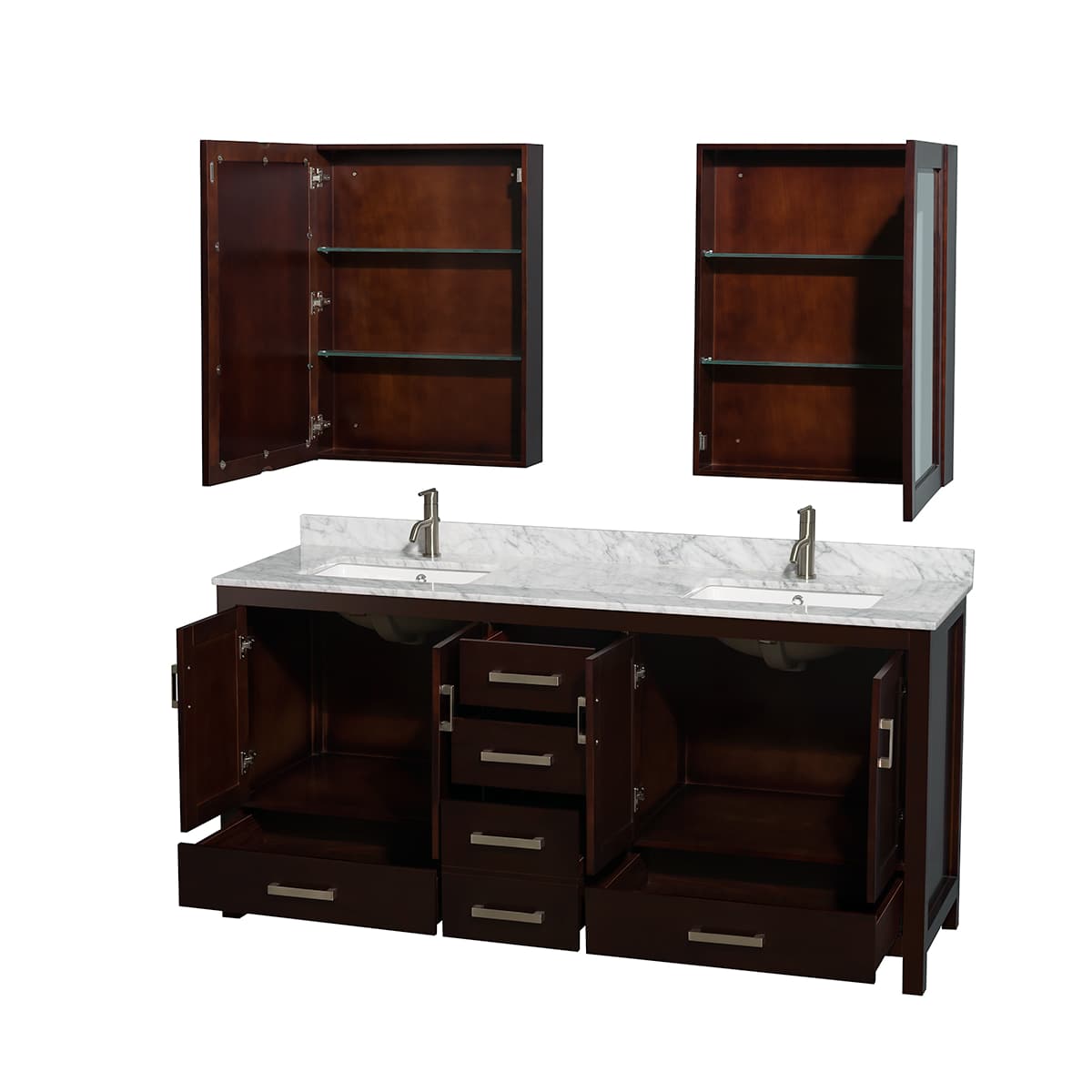 Sheffield 72" Free Standing Double Basin Vanity Set with Cabinet, Marble Vanity Top, and Medicine Cabinets - image 15