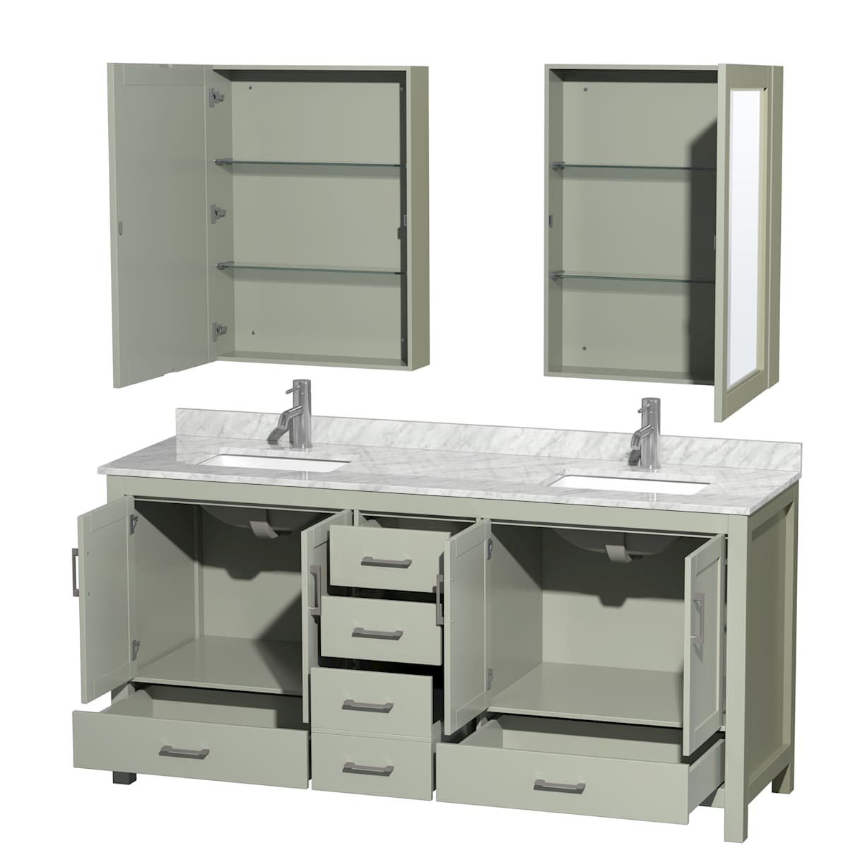 Sheffield 72" Free Standing Double Basin Vanity Set with Cabinet, Marble Vanity Top, and Medicine Cabinets - image 19