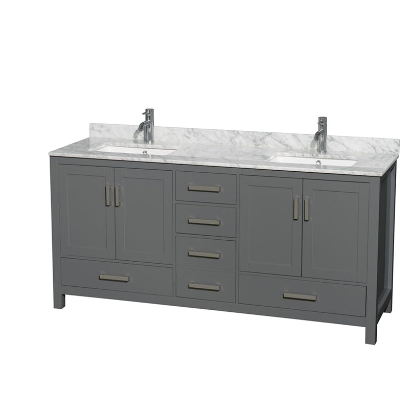 Sheffield 72" Free Standing Double Basin Vanity Set with Cabinet and Marble Vanity Top - image 4
