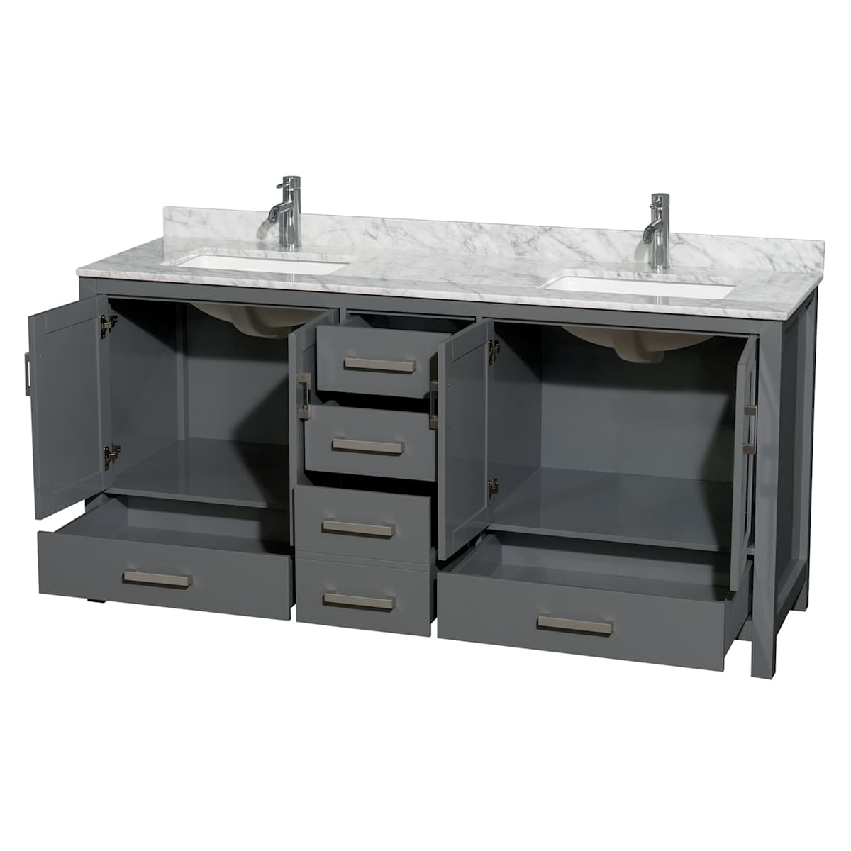 Sheffield 72" Free Standing Double Basin Vanity Set with Cabinet and Marble Vanity Top
