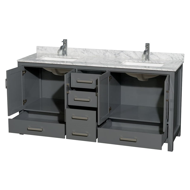 Sheffield 72" Free Standing Double Basin Vanity Set with Cabinet and Marble Vanity Top - image 5