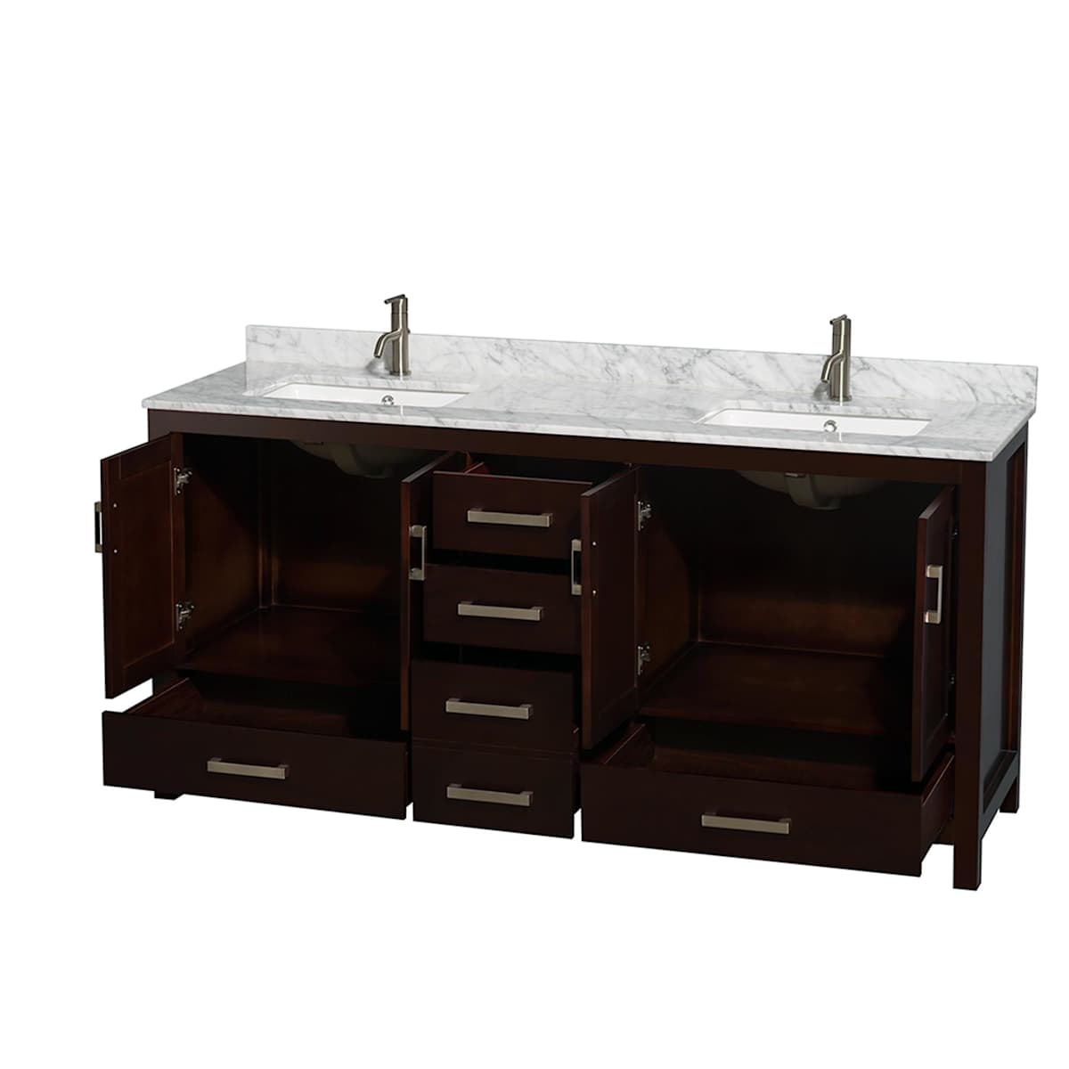 Sheffield 72" Free Standing Double Basin Vanity Set with Cabinet and Marble Vanity Top
