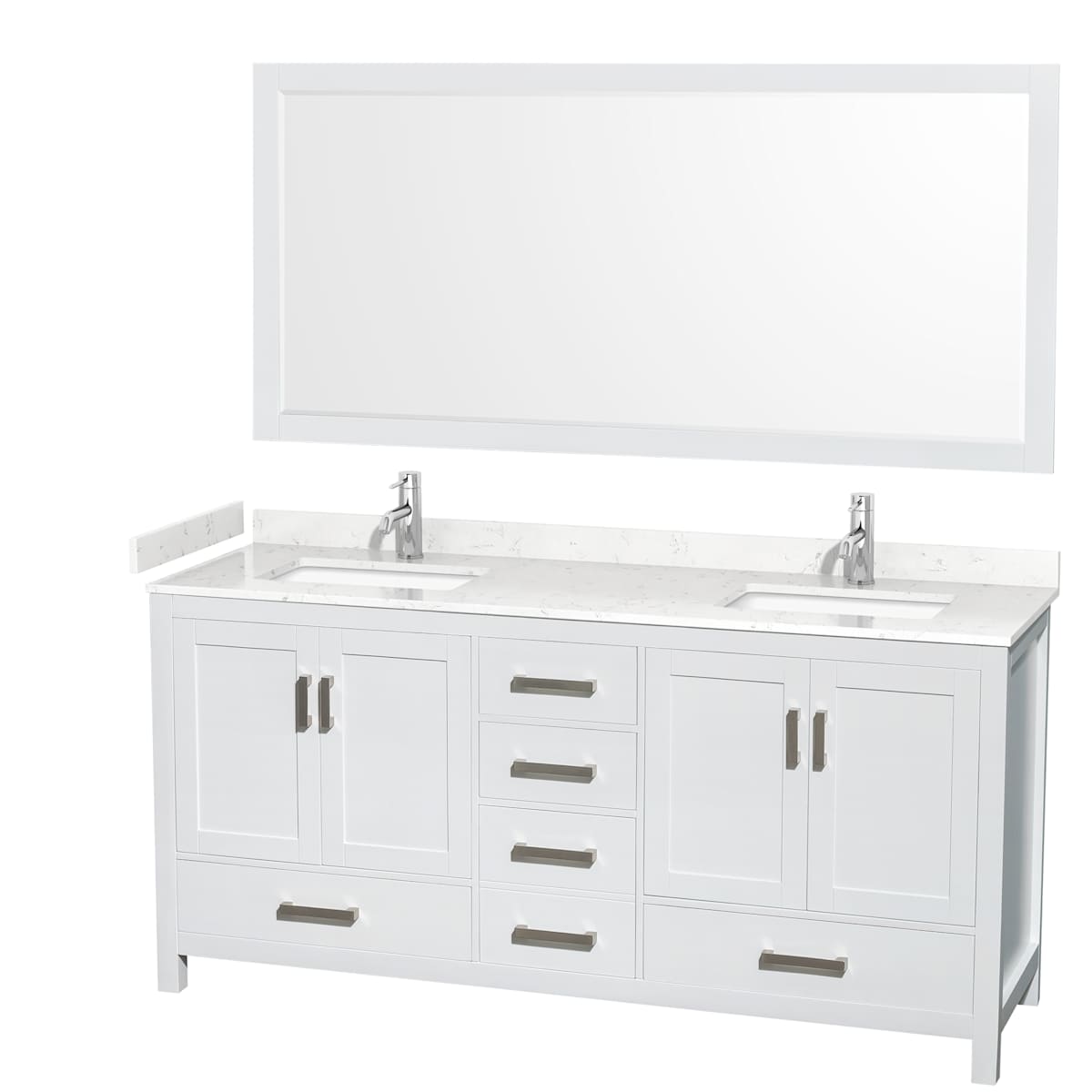 Sheffield 72" Free Standing Double Basin Vanity Set with Cabinet, Cultured Marble Vanity Top, and Framed Mirror
