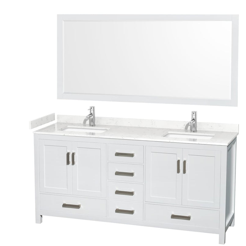 Sheffield 72" Free Standing Double Basin Vanity Set with Cabinet, Cultured Marble Vanity Top, and Framed Mirror - image 1