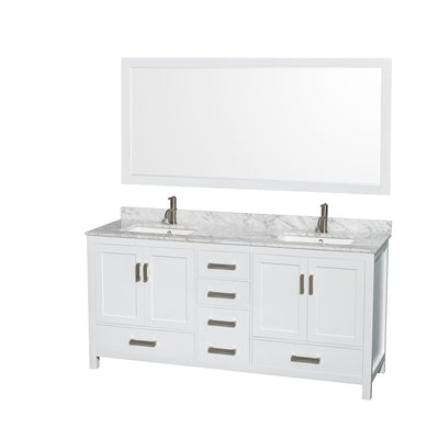 Sheffield 72" Free Standing Double Basin Vanity Set with Cabinet, Marble Vanity Top, and Framed Mirror - image 1