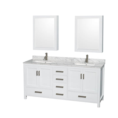 Sheffield 72" Free Standing Double Basin Vanity Set with Cabinet, Marble Vanity Top, and Medicine Cabinets - image 1