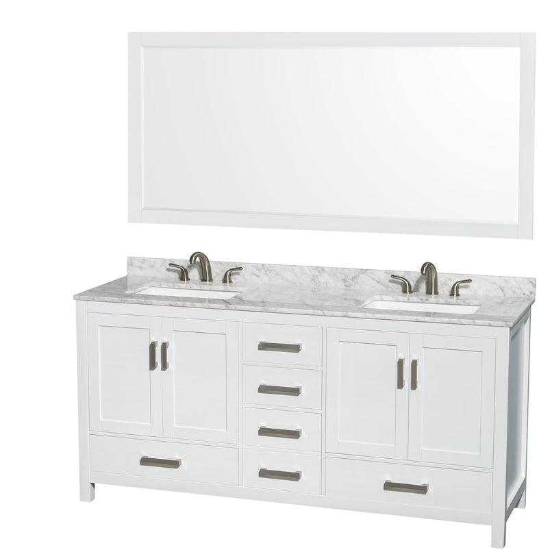 Sheffield 72" Free Standing Double Basin Vanity Set with Wood Cabinet, Marble Vanity Top, and Framed Mirror - image 1