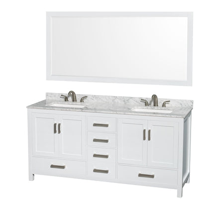 Sheffield 72" Free Standing Double Basin Vanity Set with Wood Cabinet, Marble Vanity Top, and Framed Mirror - image 1