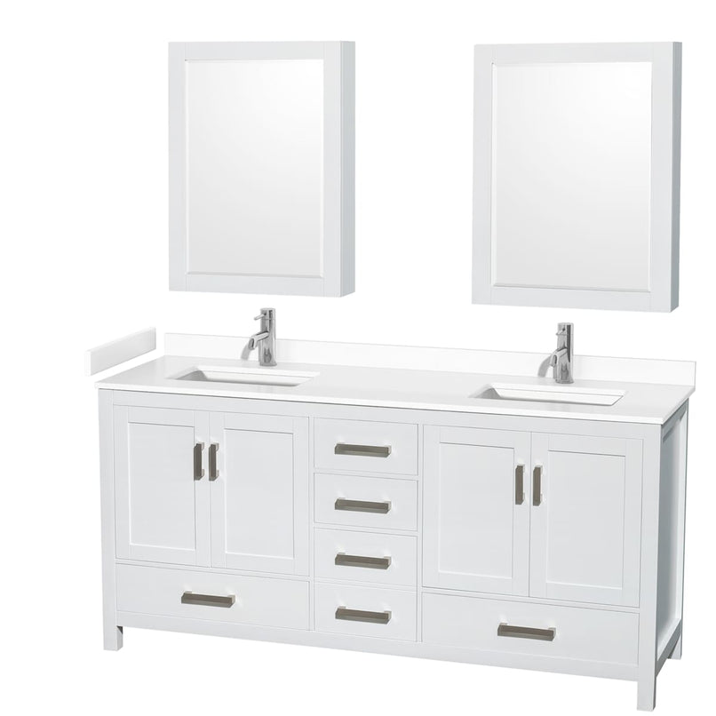 Sheffield 72" Free Standing Double Basin Vanity Set with Cabinet, Cultured Marble Vanity Top, and Medicine Cabinets - image 1