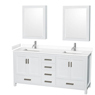 Sheffield 72" Free Standing Double Basin Vanity Set with Cabinet, Cultured Marble Vanity Top, and Medicine Cabinets - image 1