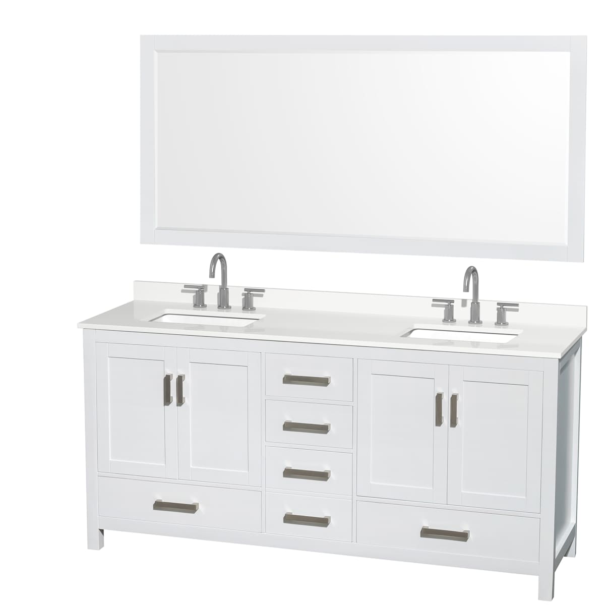 Sheffield 72" Free Standing Double Basin Vanity Set with Cabinet, Quartz Vanity Top, and Framed Mirror - image 1