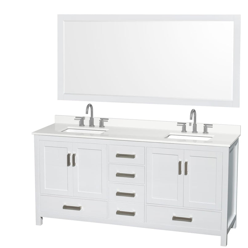 Sheffield 72" Free Standing Double Basin Vanity Set with Cabinet, Quartz Vanity Top, and Framed Mirror - image 1