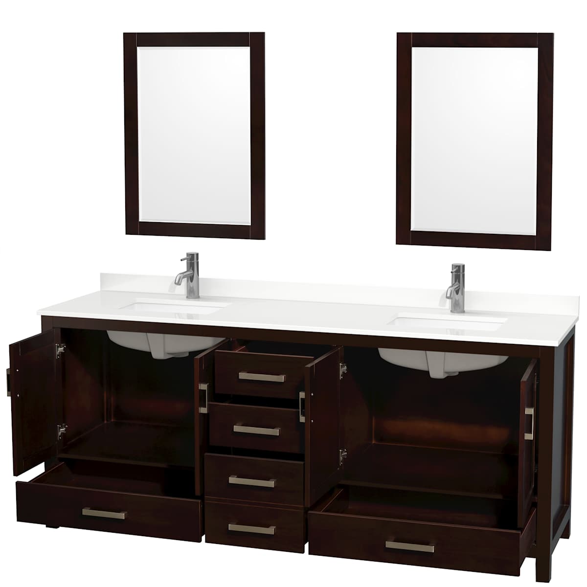 Sheffield 80" Free Standing Double Basin Vanity Set with Cabinet, Quartz Vanity Top, and Framed Mirror