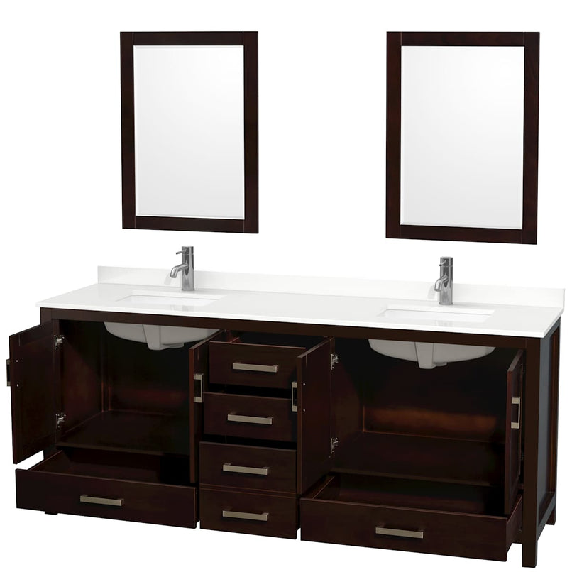 Sheffield 80" Free Standing Double Basin Vanity Set with Cabinet, Quartz Vanity Top, and Framed Mirror - image 7