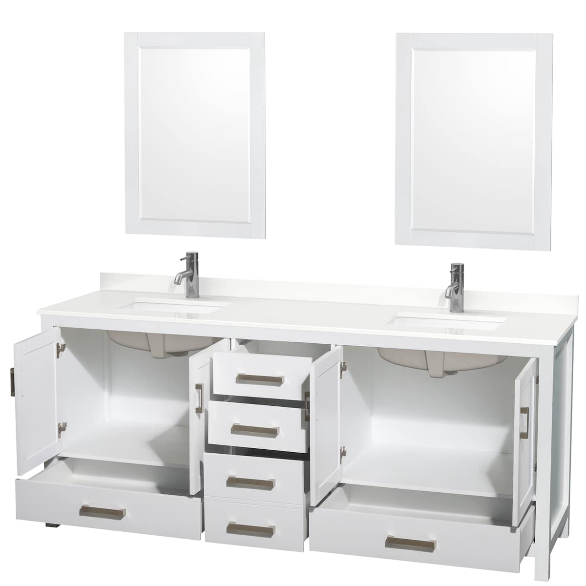 Sheffield 80" Free Standing Double Basin Vanity Set with Cabinet, Quartz Vanity Top, and Framed Mirror