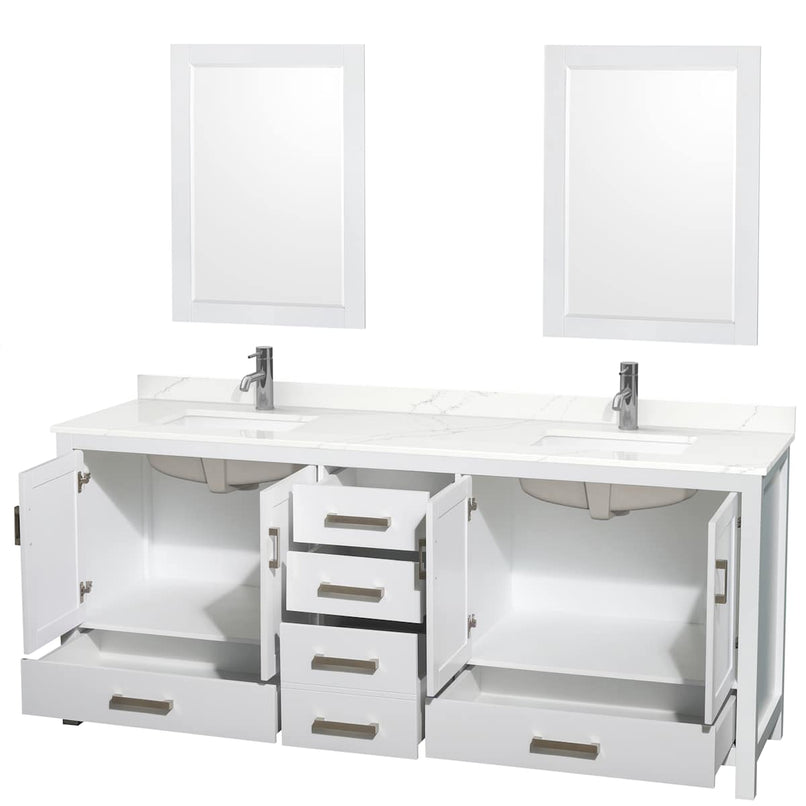 Sheffield 80" Free Standing Double Basin Vanity Set with Cabinet, Quartz Vanity Top, and Framed Mirror - image 12