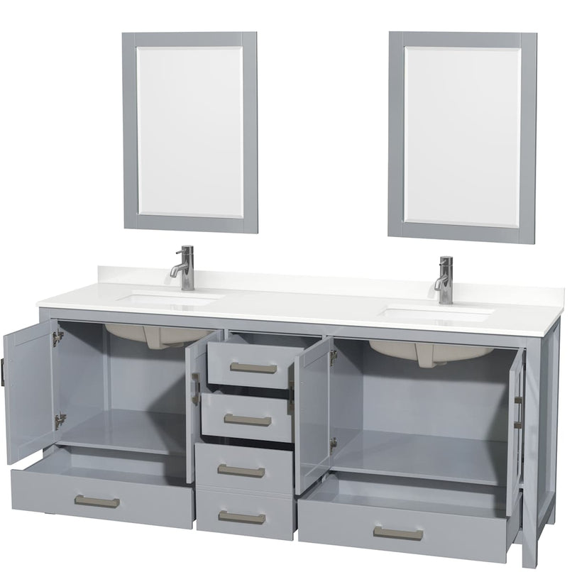 Sheffield 80" Free Standing Double Basin Vanity Set with Cabinet, Quartz Vanity Top, and Framed Mirror - image 15
