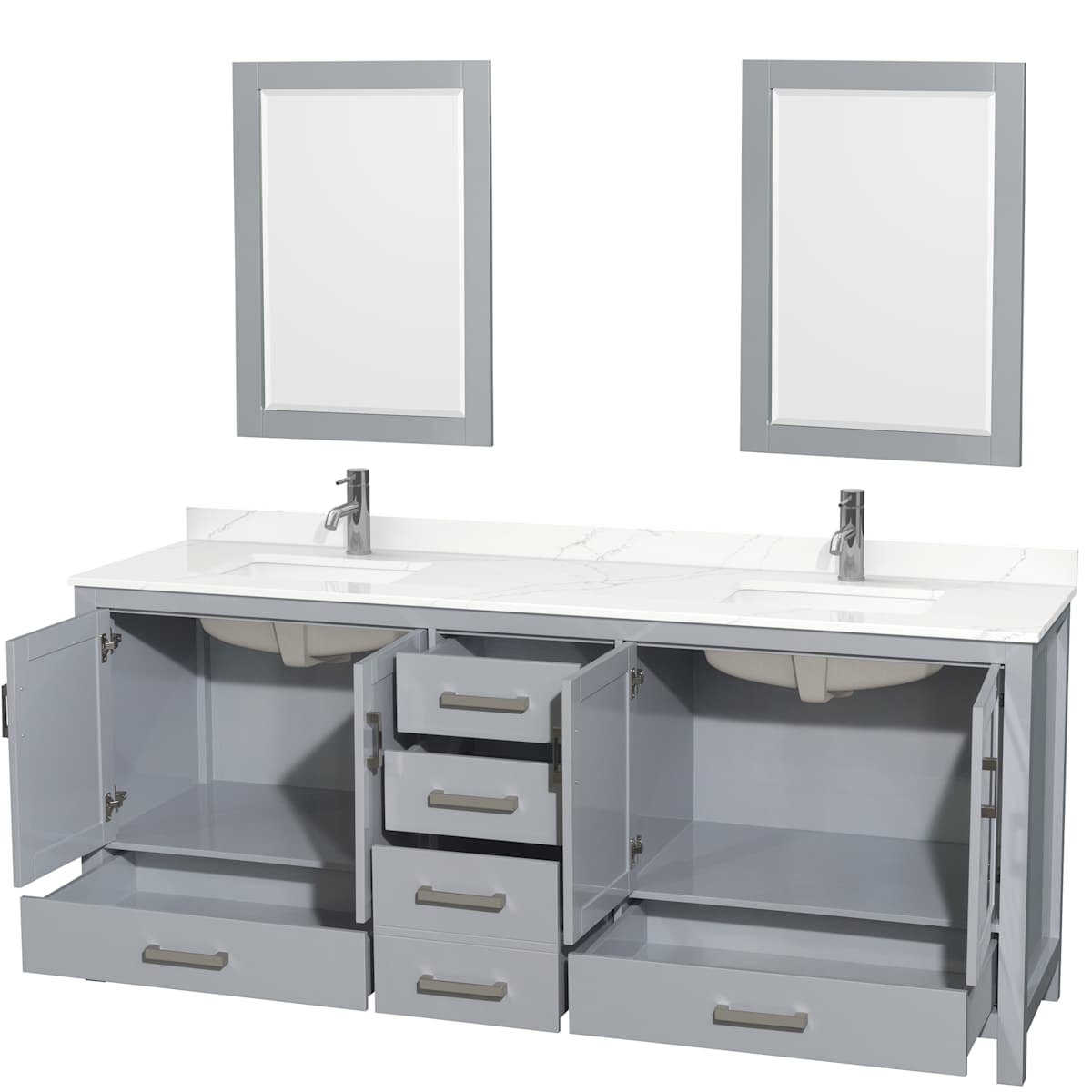 Sheffield 80" Free Standing Double Basin Vanity Set with Cabinet, Quartz Vanity Top, and Framed Mirror - image 16