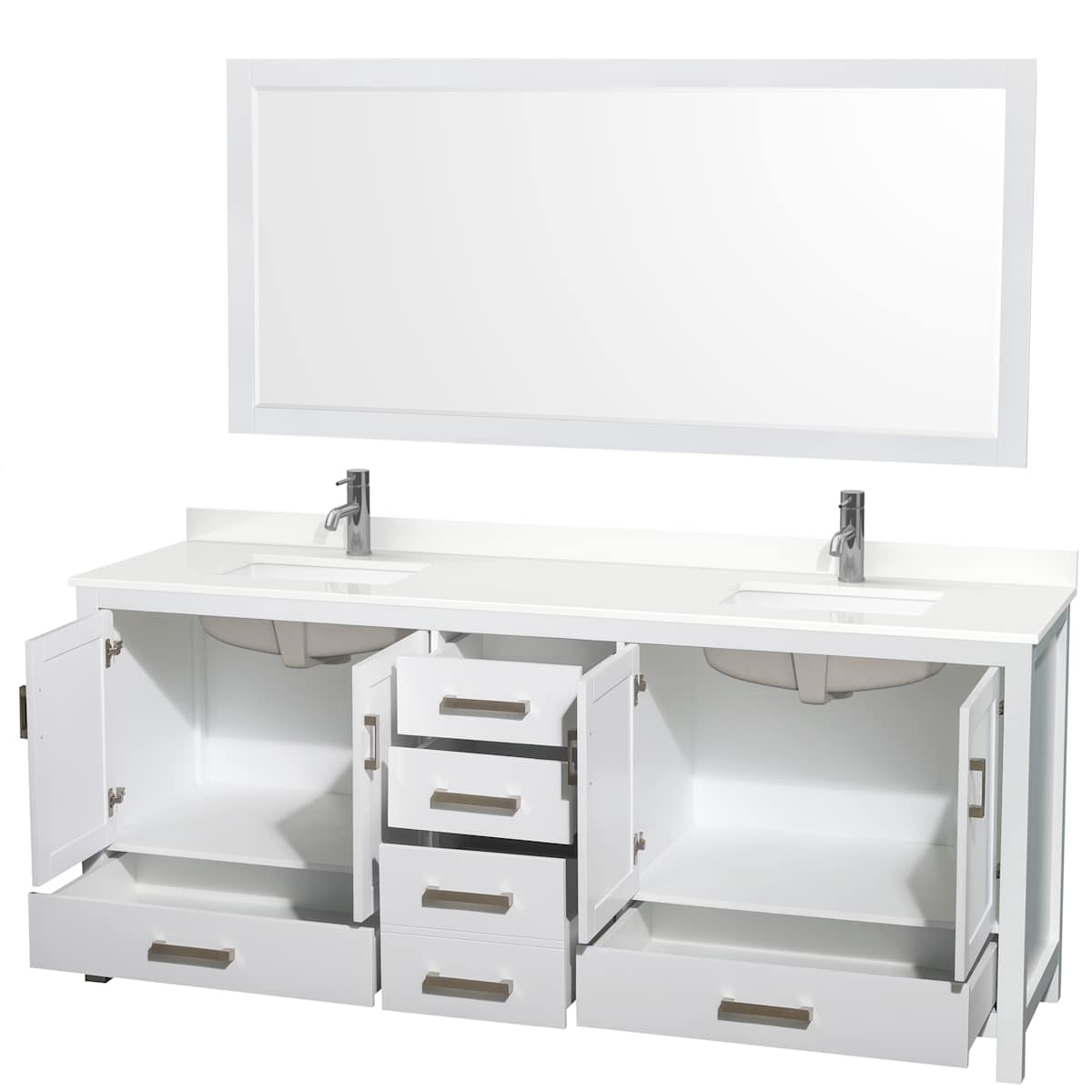 Sheffield 80" Free Standing Double Basin Vanity Set with Cabinet, Quartz Vanity Top, and Framed Mirror
