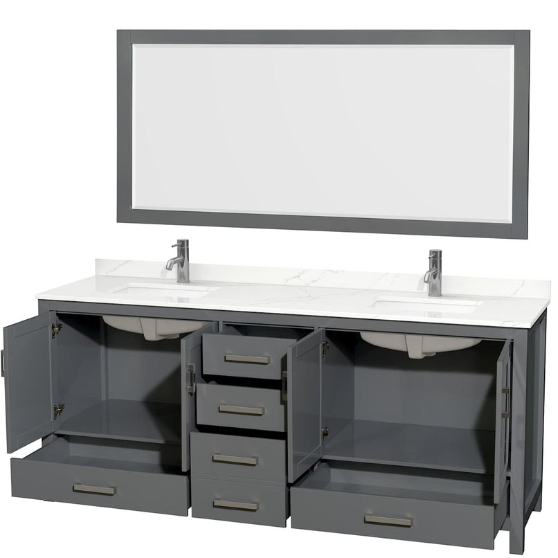 Sheffield 80" Free Standing Double Basin Vanity Set with Cabinet, Quartz Vanity Top, and Framed Mirror - image 13