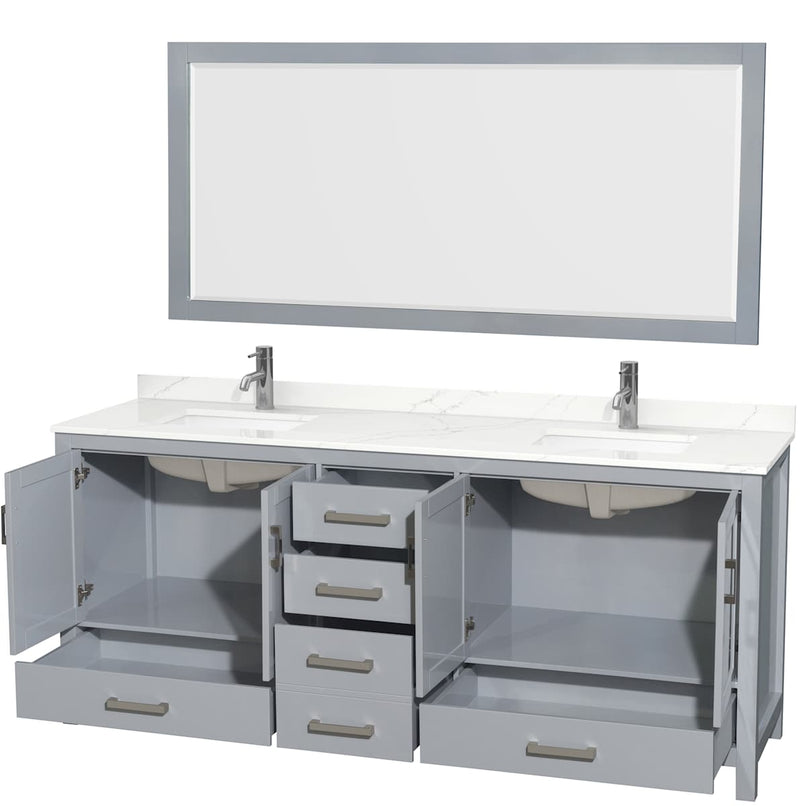 Sheffield 80" Free Standing Double Basin Vanity Set with Cabinet, Quartz Vanity Top, and Framed Mirror - image 15