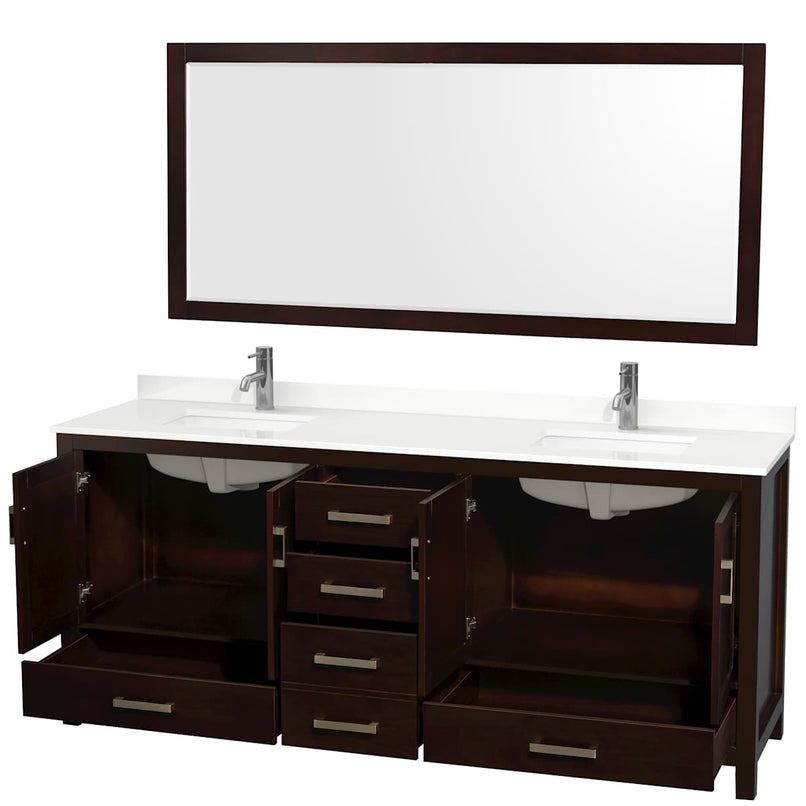 Sheffield 80" Free Standing Double Basin Vanity Set with Cabinet, Quartz Vanity Top, and Framed Mirror - image 16