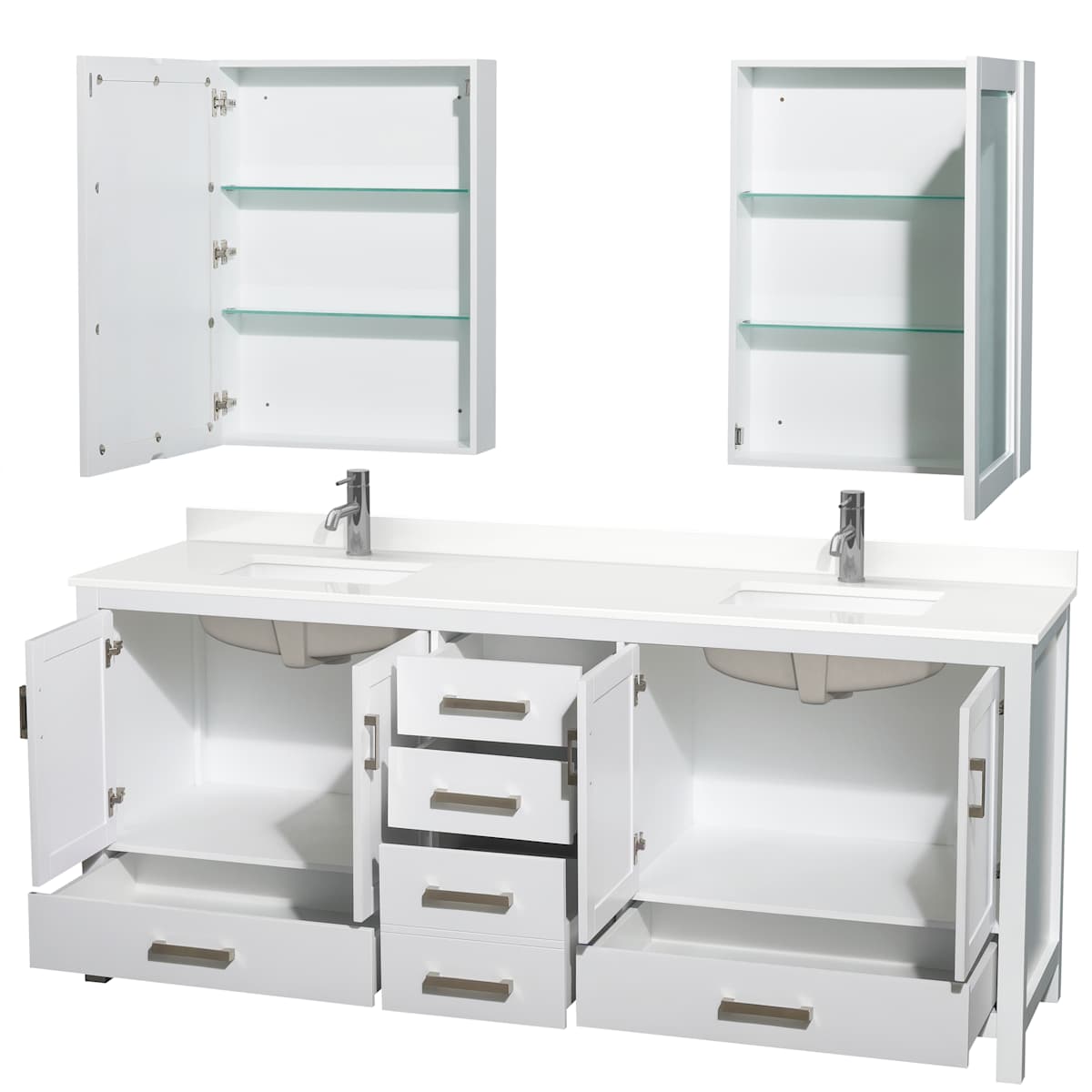 Sheffield 80" Free Standing Double Basin Vanity Set with Cabinet, Quartz Vanity Top, and Medicine Cabinet