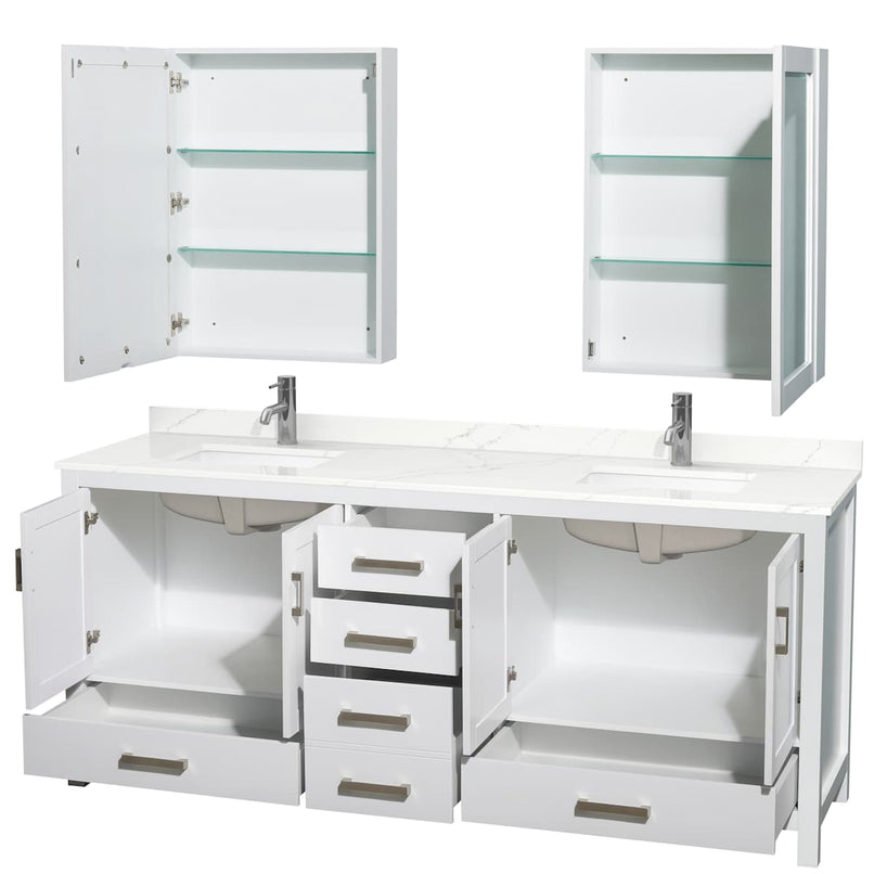 Sheffield 80" Free Standing Double Basin Vanity Set with Cabinet, Quartz Vanity Top, and Medicine Cabinet - image 12