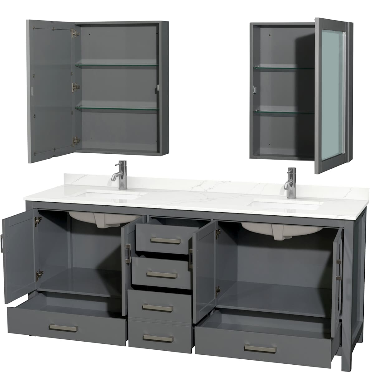 Sheffield 80" Free Standing Double Basin Vanity Set with Cabinet, Quartz Vanity Top, and Medicine Cabinet - image 14