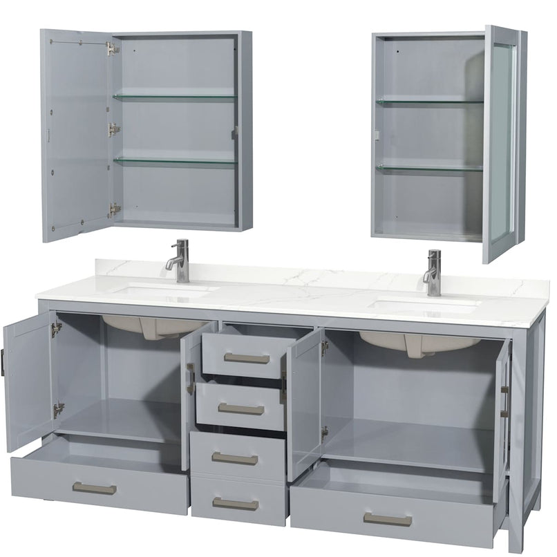 Sheffield 80" Free Standing Double Basin Vanity Set with Cabinet, Quartz Vanity Top, and Medicine Cabinet - image 16