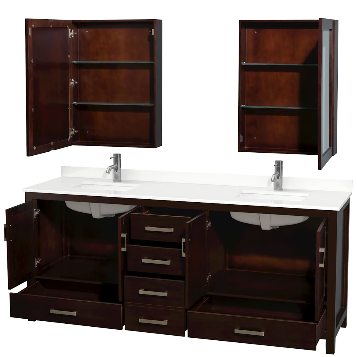 Sheffield 80" Free Standing Double Basin Vanity Set with Cabinet, Quartz Vanity Top, and Medicine Cabinet - image 17