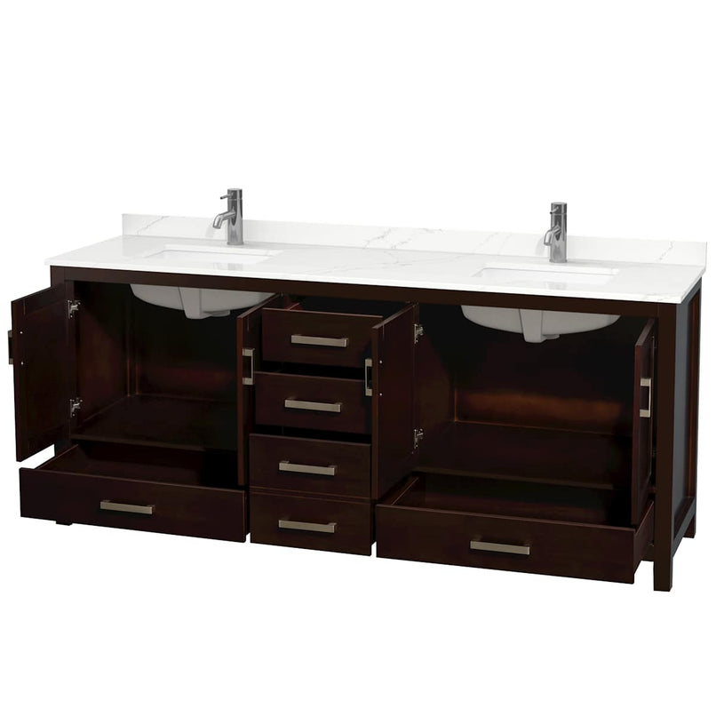 Sheffield 80" Free Standing Double Basin Vanity Set with Cabinet and Quartz Vanity Top - image 2