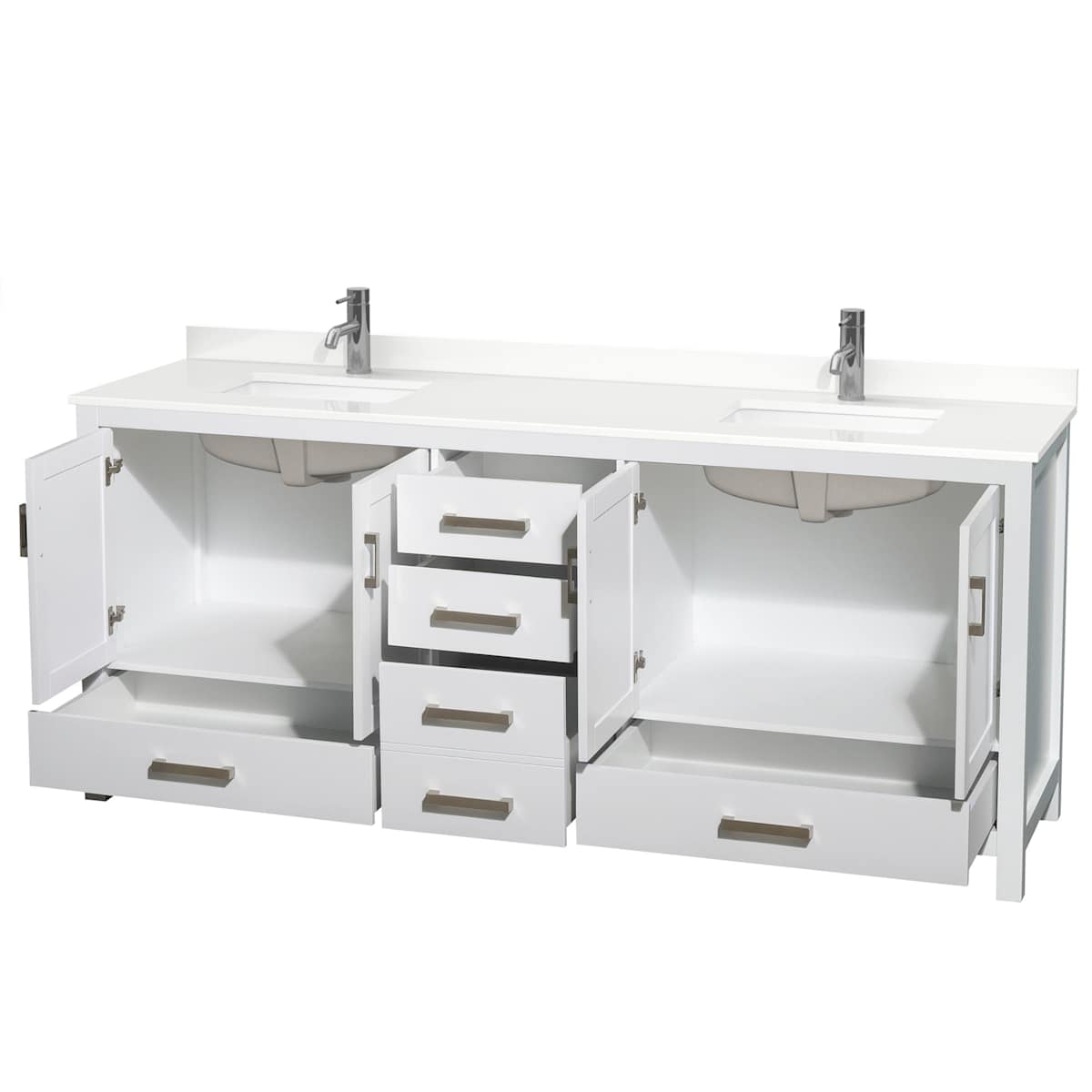 Sheffield 80" Free Standing Double Basin Vanity Set with Cabinet and Quartz Vanity Top