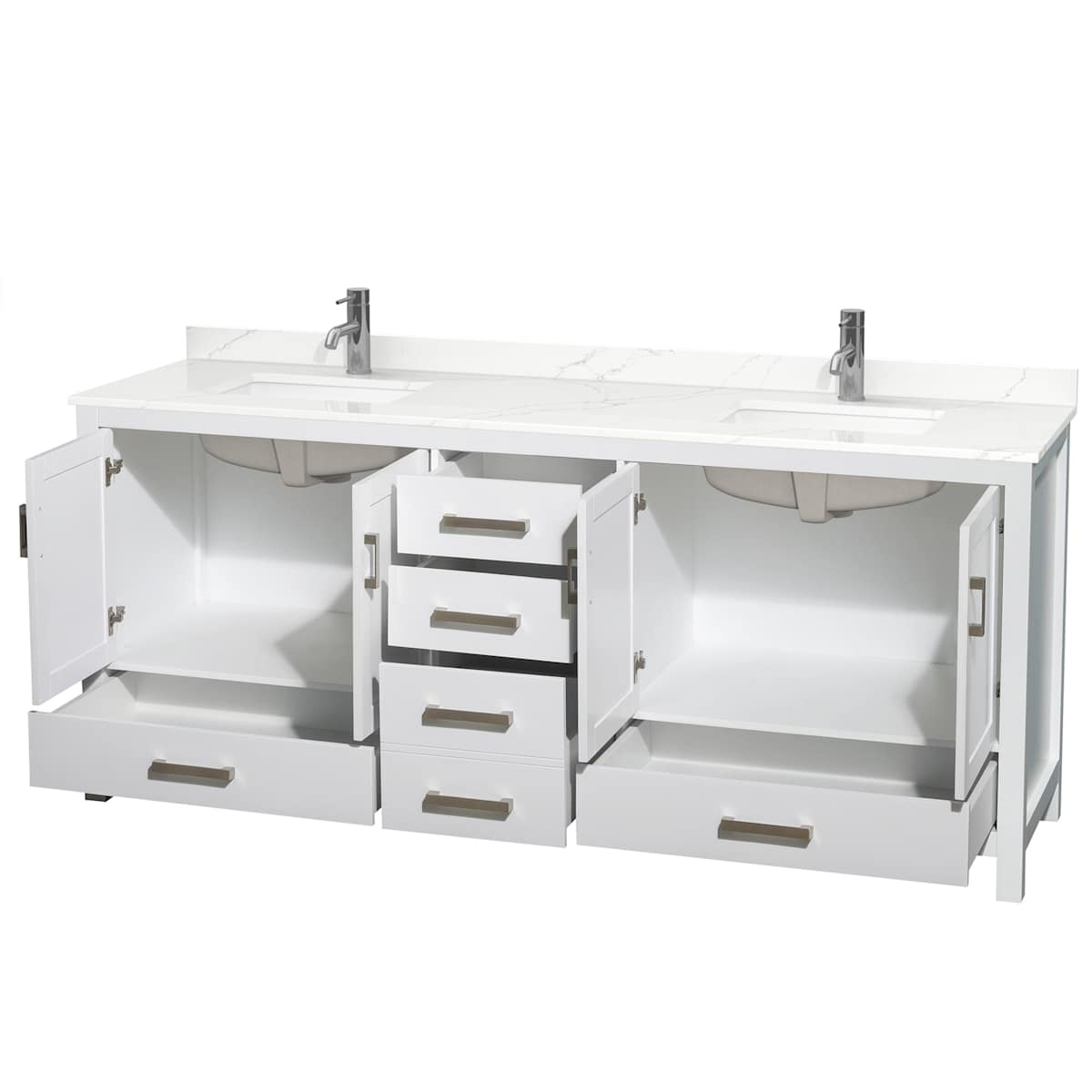 Sheffield 80" Free Standing Double Basin Vanity Set with Cabinet and Quartz Vanity Top