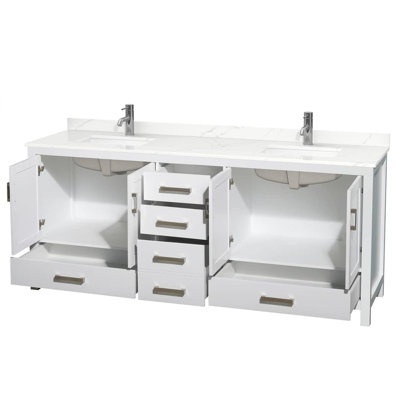 Sheffield 80" Free Standing Double Basin Vanity Set with Cabinet and Quartz Vanity Top - image 8