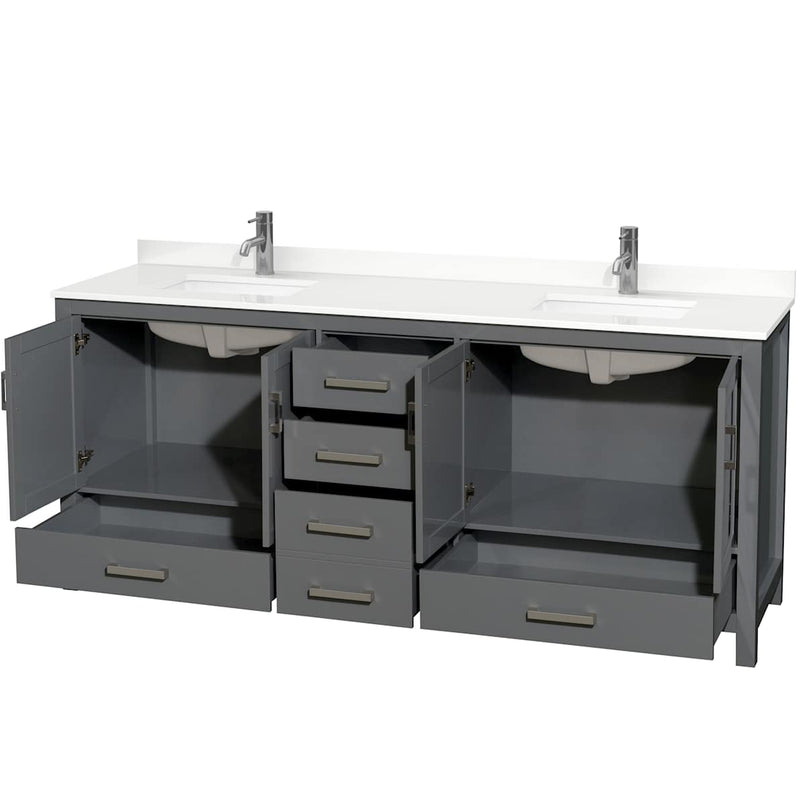 Sheffield 80" Free Standing Double Basin Vanity Set with Cabinet and Quartz Vanity Top - image 9