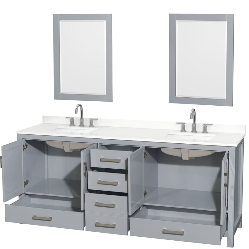 Sheffield 80" Free Standing Double Basin Vanity Set with Cabinet, Quartz Vanity Top, and Framed Mirror - image 14