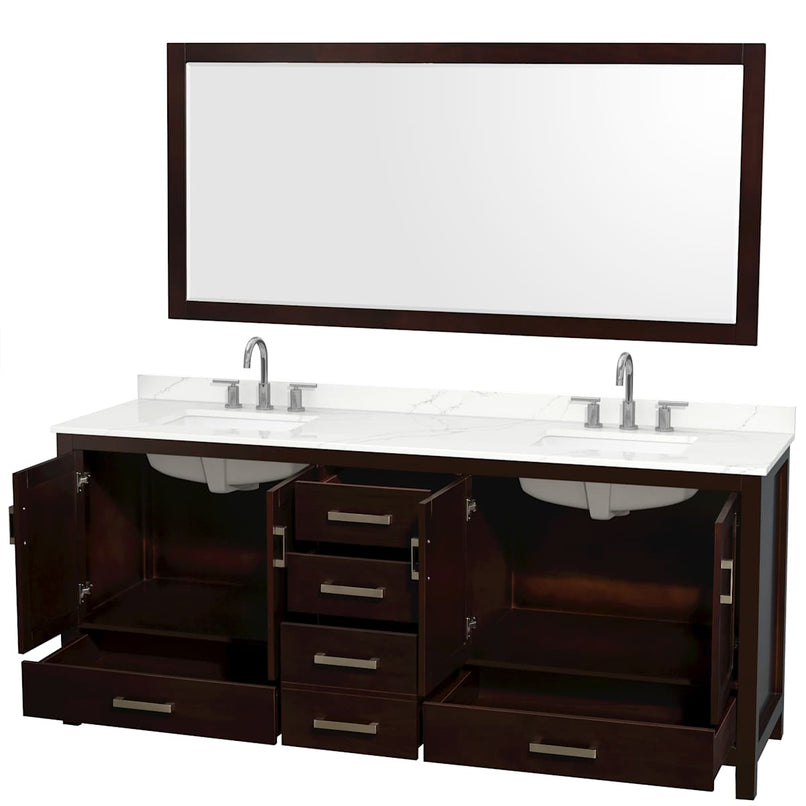 Sheffield 80" Free Standing Double Basin Vanity Set with Cabinet, Quartz Vanity Top, and Framed Mirror - image 2