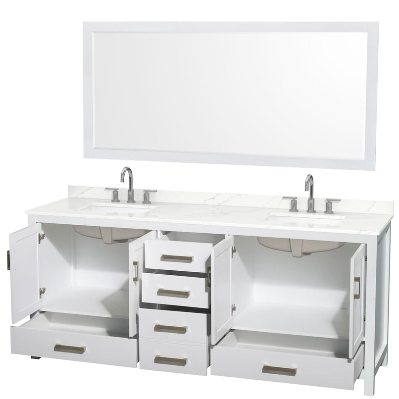 Sheffield 80" Free Standing Double Basin Vanity Set with Cabinet, Quartz Vanity Top, and Framed Mirror - image 11