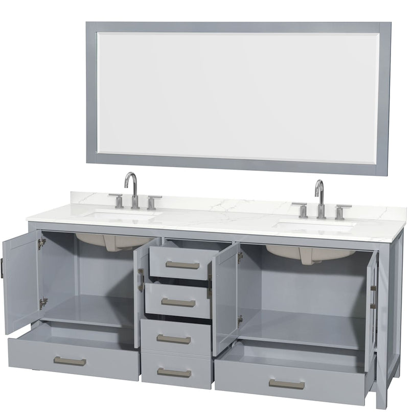 Sheffield 80" Free Standing Double Basin Vanity Set with Cabinet, Quartz Vanity Top, and Framed Mirror - image 15