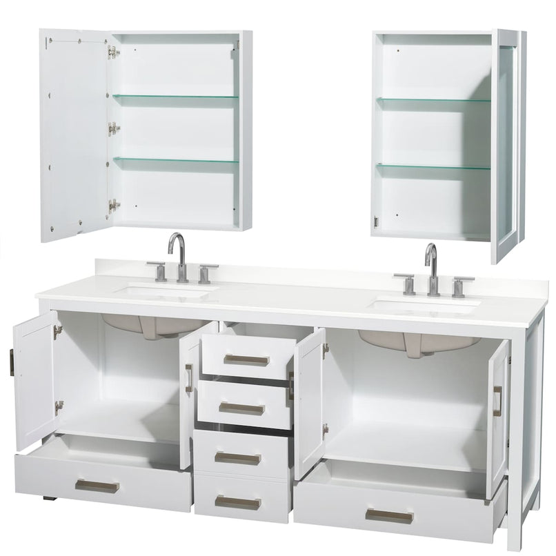 Sheffield 80" Free Standing Double Basin Vanity Set with Cabinet, Quartz Vanity Top, and Medicine Cabinet - image 10