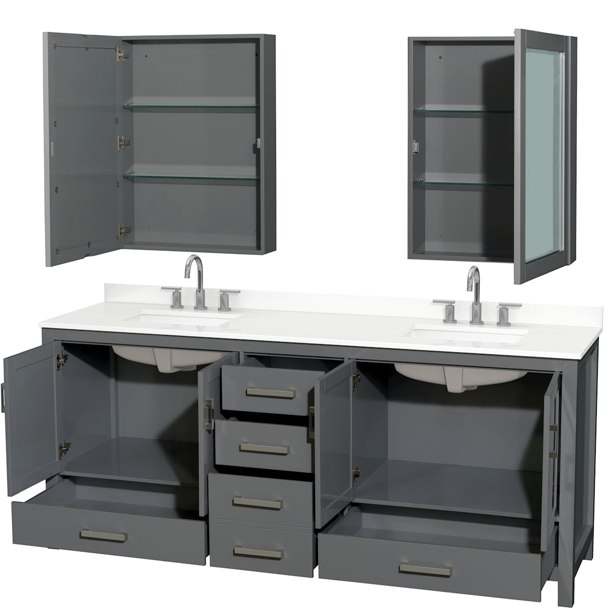 Sheffield 80" Free Standing Double Basin Vanity Set with Cabinet, Quartz Vanity Top, and Medicine Cabinet