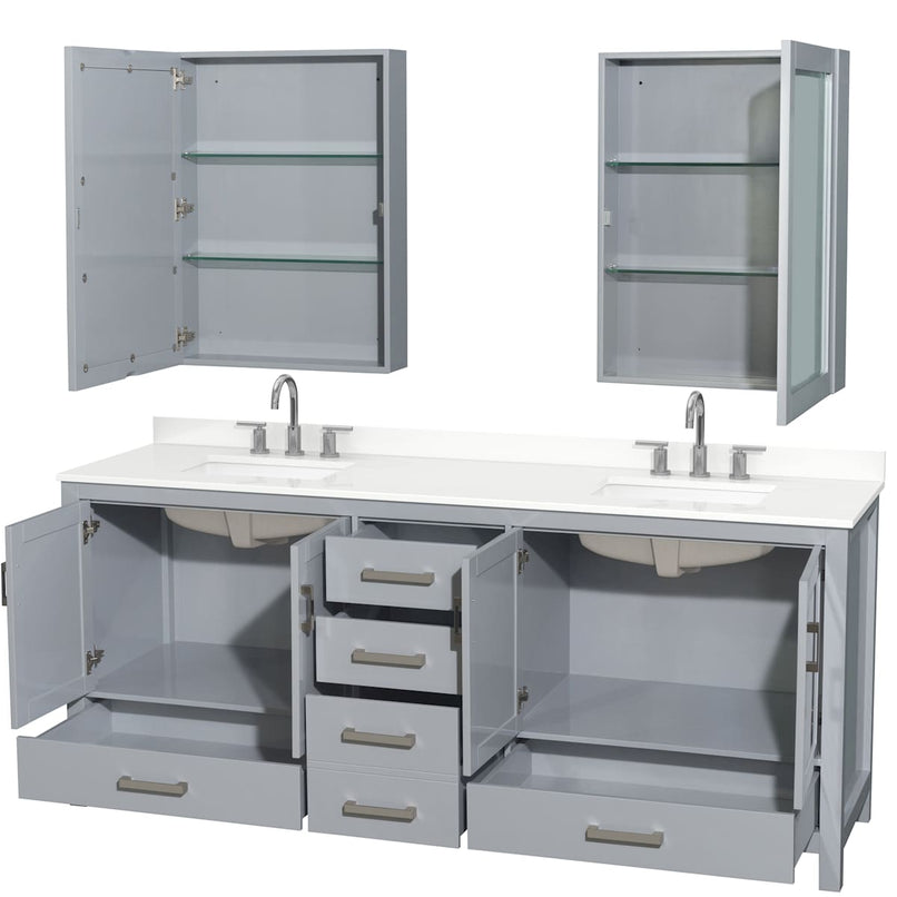 Sheffield 80" Free Standing Double Basin Vanity Set with Cabinet, Quartz Vanity Top, and Medicine Cabinet - image 14