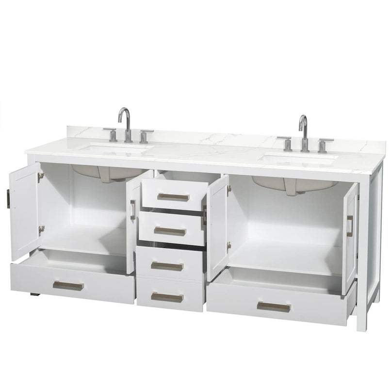 Sheffield 80" Free Standing Double Basin Vanity Set with Cabinet and Quartz Vanity Top - image 8
