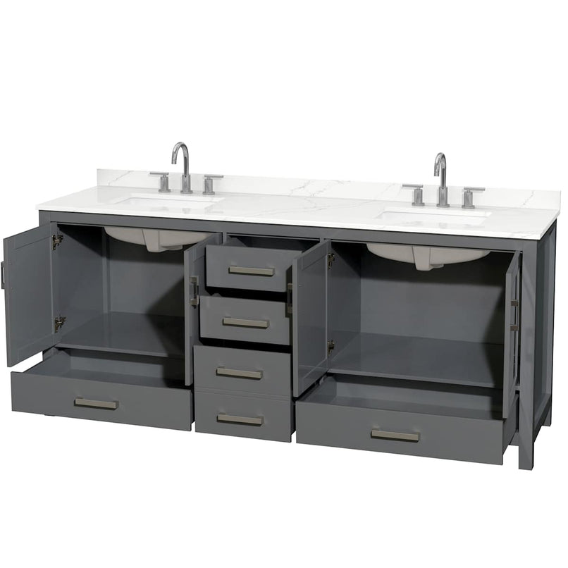 Sheffield 80" Free Standing Double Basin Vanity Set with Cabinet and Quartz Vanity Top - image 10