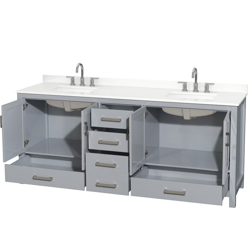 Sheffield 80" Free Standing Double Basin Vanity Set with Cabinet and Quartz Vanity Top - image 11
