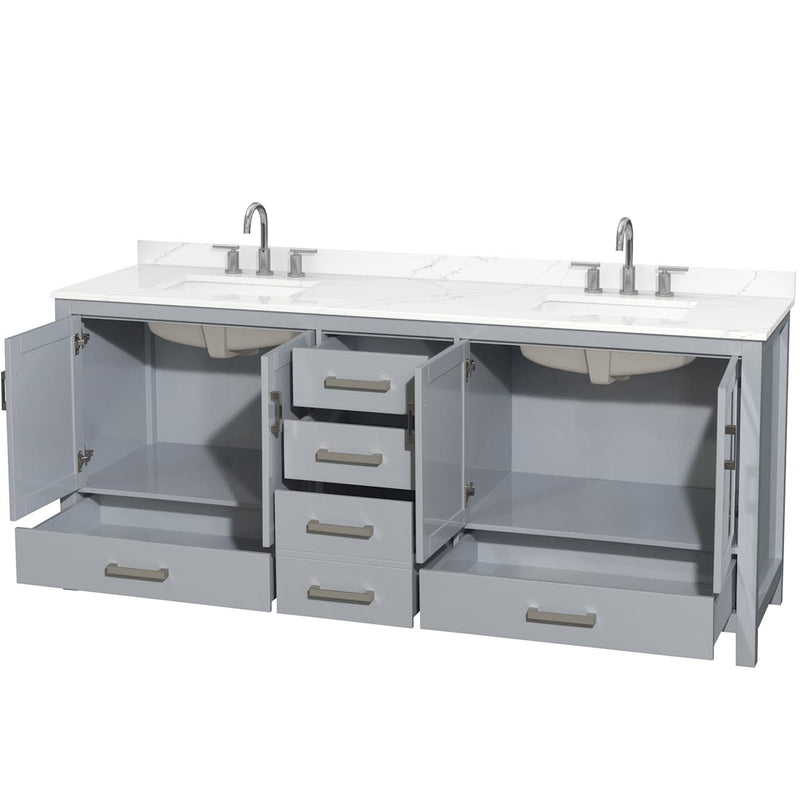 Sheffield 80" Free Standing Double Basin Vanity Set with Cabinet and Quartz Vanity Top - image 12