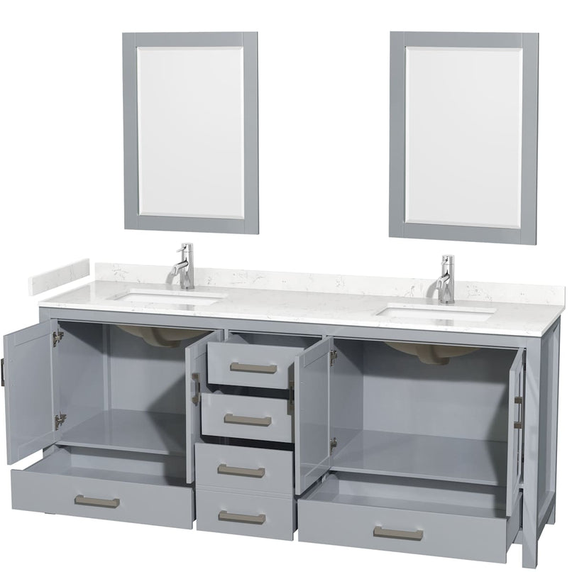 Sheffield 80" Free Standing Double Basin Vanity Set with Cabinet, Cultured Marble Vanity Top, and Framed Mirrors - image 2